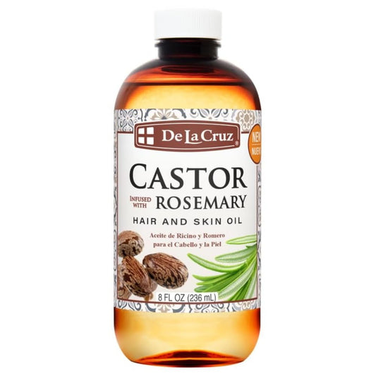 De La Cruz® Castor Infused with Rosemary Essential Oil, Hair and Skin Oil Blend 8 FL. OZ. (236 mL)