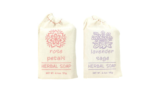 Greenwich Bay Trading Set of 2 Herbal Soaps Lavender Sage and Rose Petal - 6.4 Oz Bars Wrapped in Drawstring Cloth Sacks-Enriched with Shea Butter