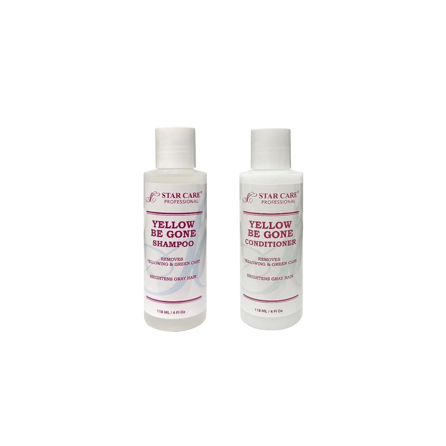 STAR CARE Yellow Be Gone Shampoo & Conditioner Set 4oz Each Clarifying Toning Duo for Blonde Gray Bleached Highlighted Hair Neutralizes Brass Restores