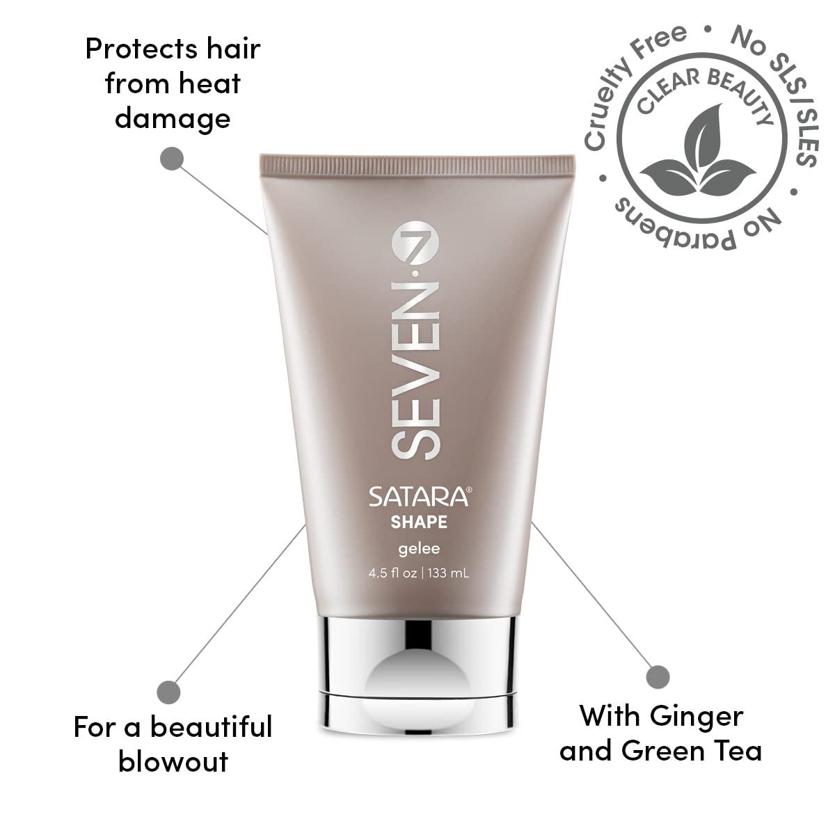 SEVEN Hair Care SATARA SHAPE Gelee Hair Gel for Men + Women, Strong Hold Styling Gel with Green Tea + Sunflower Seed for Blowouts, Thermal Protection