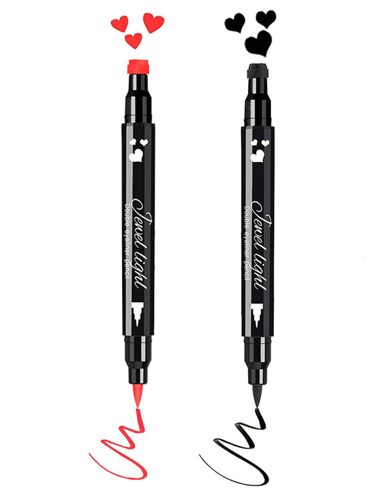 Go Ho 2 PCS Waterproof Liquid Eyeliner Stamps,Double-side Black&Red Smudge-proof Eye Liner,Heart Stamp Eyeliner for Halloween Costumes