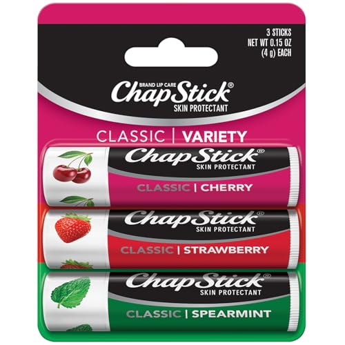 ChapStick Classic Spearmint, Cherry and Strawberry Lip Balm Tubes Variety Pack - 3 x 0.15 Oz (Pack of 12)