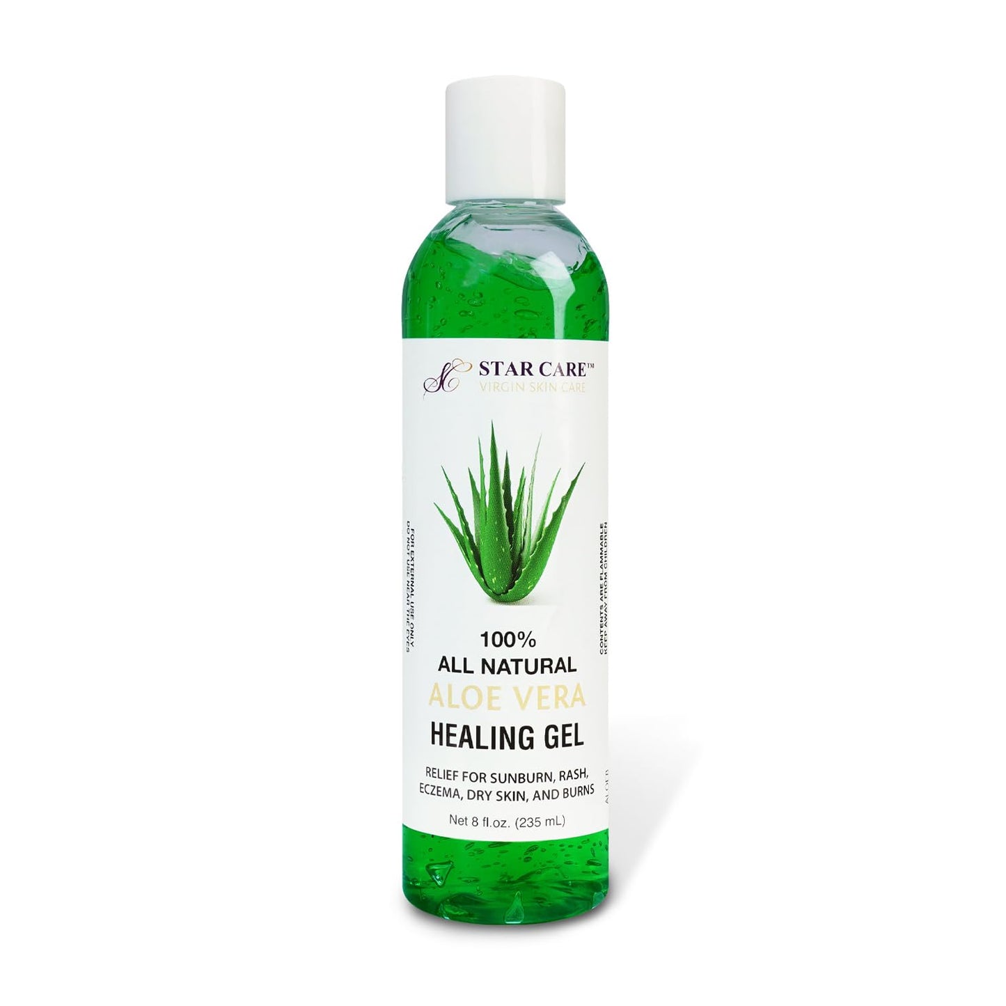 STAR CARE 100% All Natural Aloe Vera Gel (8oz) Multi-Use Soothing & Hydrating Gel for Face, Body, and Hair - Cooling After Sun Relief for Dry