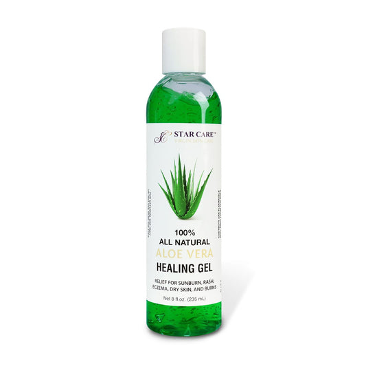 STAR CARE 100% All Natural Aloe Vera Gel (8oz) Multi-Use Soothing & Hydrating Gel for Face, Body, and Hair - Cooling After Sun Relief for Dry