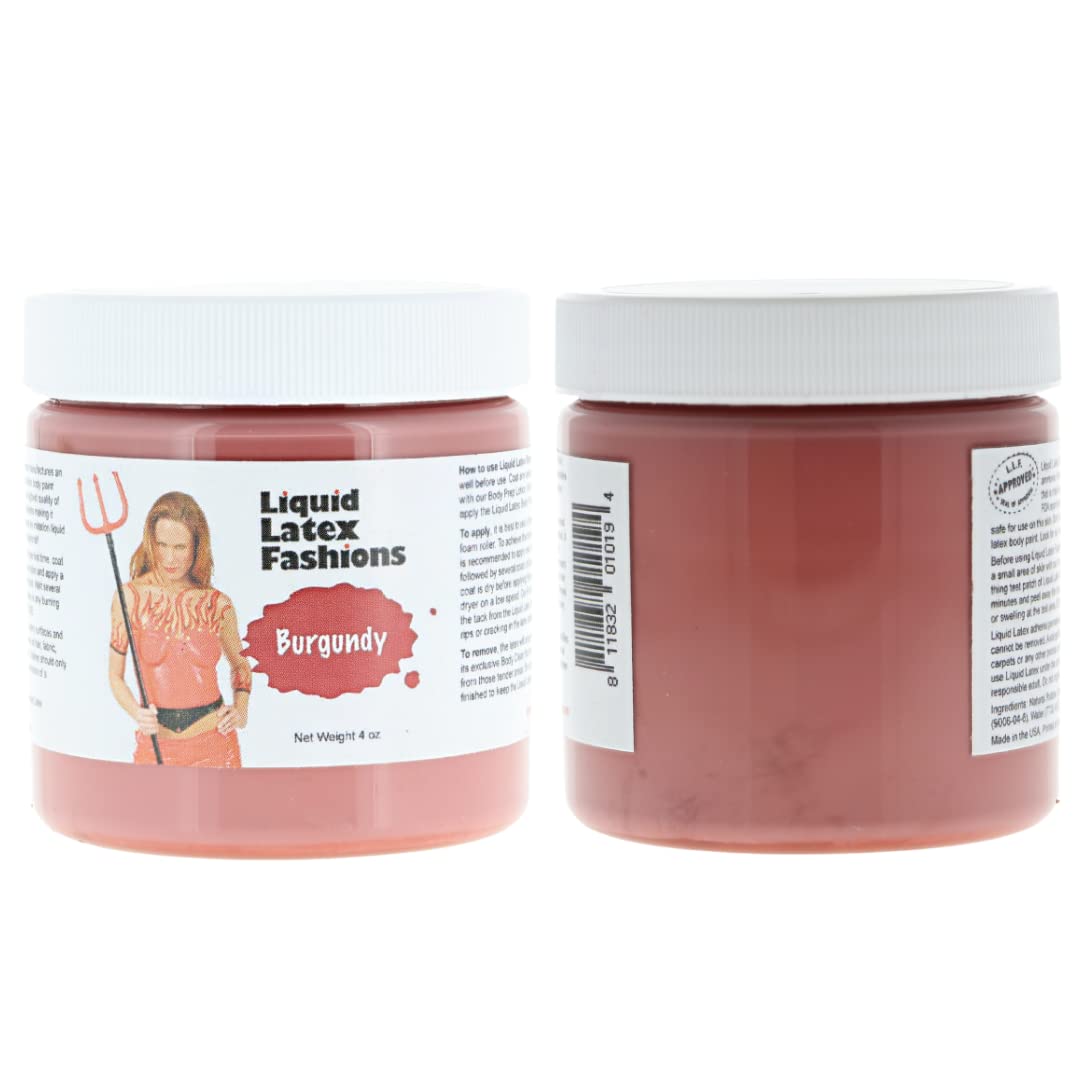 Burgundy 4 Oz - Liquid Latex Body Paint, Ammonia Free No Odor, Easy On and Off, Cosplay Makeup, Creates Professional Monster, Zombie Arts