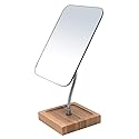 YEAKE Flexible Gooseneck Bamboo Vanity Makeup Mirror,360°Rotation 8" Large Frameless, Folding Portable Table Desk Mirror with Stand for Bathroom