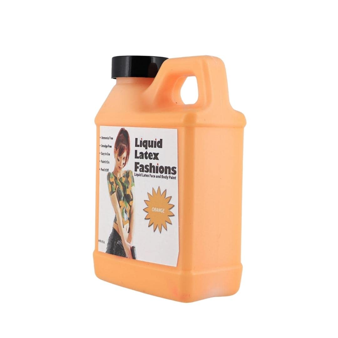 Orange 8 oz - Liquid Latex Body Paint, Ammonia Free No Odor, Easy On and Off, Cosplay Makeup, Creates Professional Monster, Zombie Arts, Garfield