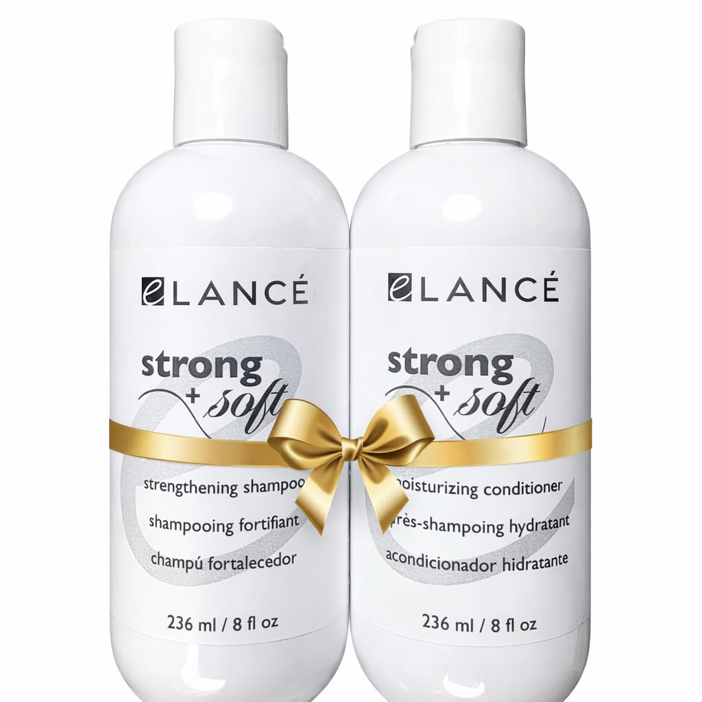 Hair Growth & Repair Shampoo and Conditioner Set with Rosemary, Minoxidil, Biotin, Argan & Keratin - eLANCÉ Strong + Soft - Anti Hair Loss, Frizz
