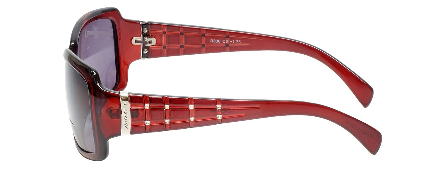 Calabria 830 Oversized Polarized Bifocal Sunglasses +2.00 Wine Red Women Reading Sunglass Readers Bi-Focal Crystal Accents