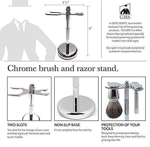 G.B.S Classic Deluxe Stainless Steel Brush and Razor Stand, Properly Store Brush and Razor Prolong Shaving Tools Non Slip Well Balanced Convenient Beauty and Personal Care G.B.S