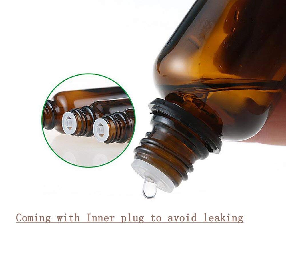 3PCS Empty Amber Glass Essential Oil Bottles with Orifice Reducer and Black Cap Chemistry Lab Chemicals Cosmetic Colognes Perfume Aromatherapy Jars