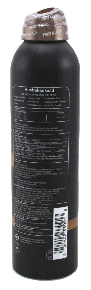 Australian Gold Continuous SPF#15 Spray 6 Ounce with Bronzer (Pack of 6)