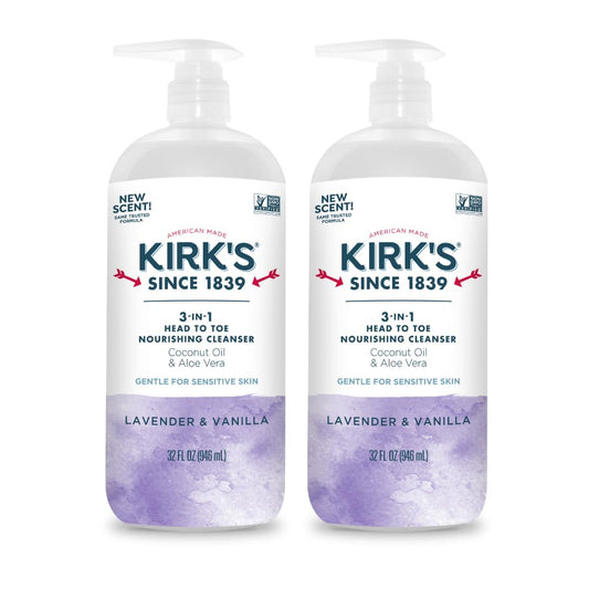 Kirk's 3-in-1 Head to Toe Nourishing Liquid Cleanser- for Men, Women & Children - Premium Coconut Oil & Aloe Vera- Non GMO & Vegan - Lavender Beauty & Personal Care Kirk's