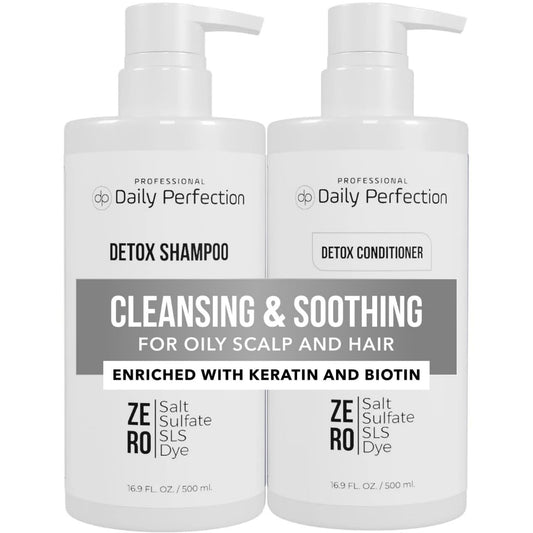 Daily Perfection Detox Shampoo and Conditioner Set - Cleansing, Soothing Clarifying Hair Care Duo with Biotin and Keratin for Oily Scalp - Salt Beauty & Personal Care Daily Perfection