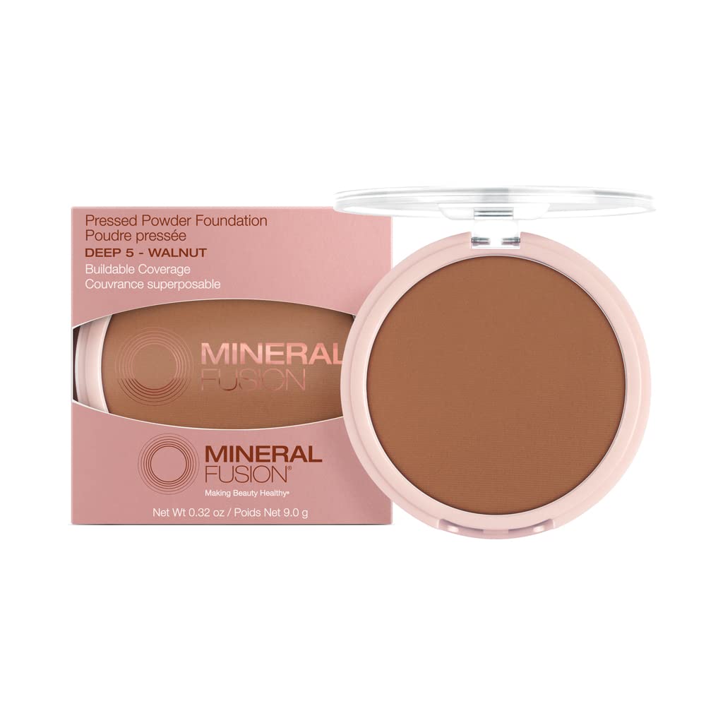 Mineral Fusion Pressed Powder Foundation, Deep 5 - Deep Skin w/Neutral Undertones, Age Defying Foundation Makeup with Matte Finish, Talc Free Face