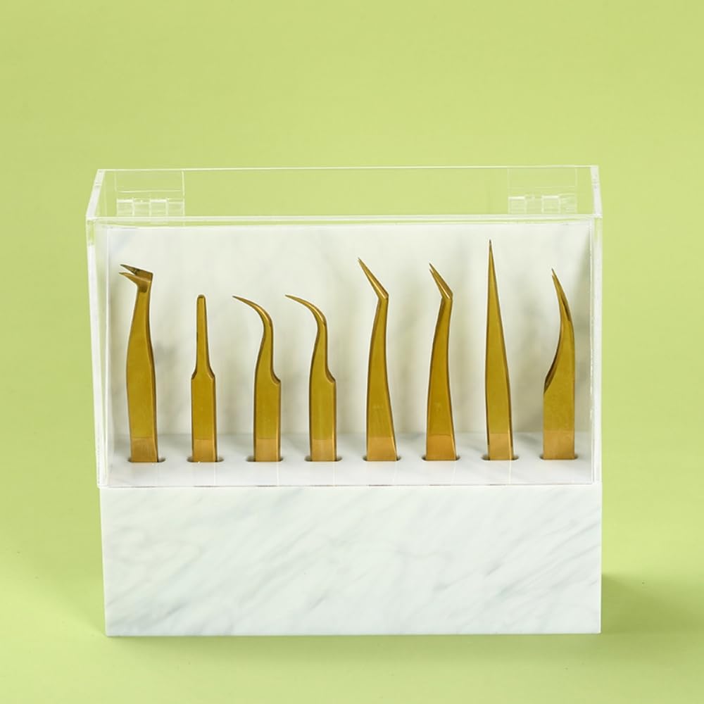 8 Holes Tweezers Holder, Acrylic Rack Storage Eyelash Extension Tools with Dust Cover Tweezer Display Stand Holder Eyelash Extension Supplies Acrylic