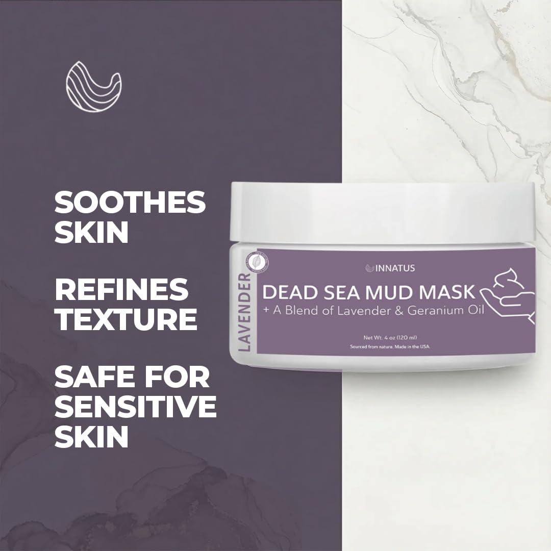 INNATUS Dead Sea Mud Mask with Lavander Oil - 4oz Detoxifying & Purifying Face Mask - Infused with Natural Oils for Acne Control & Skin