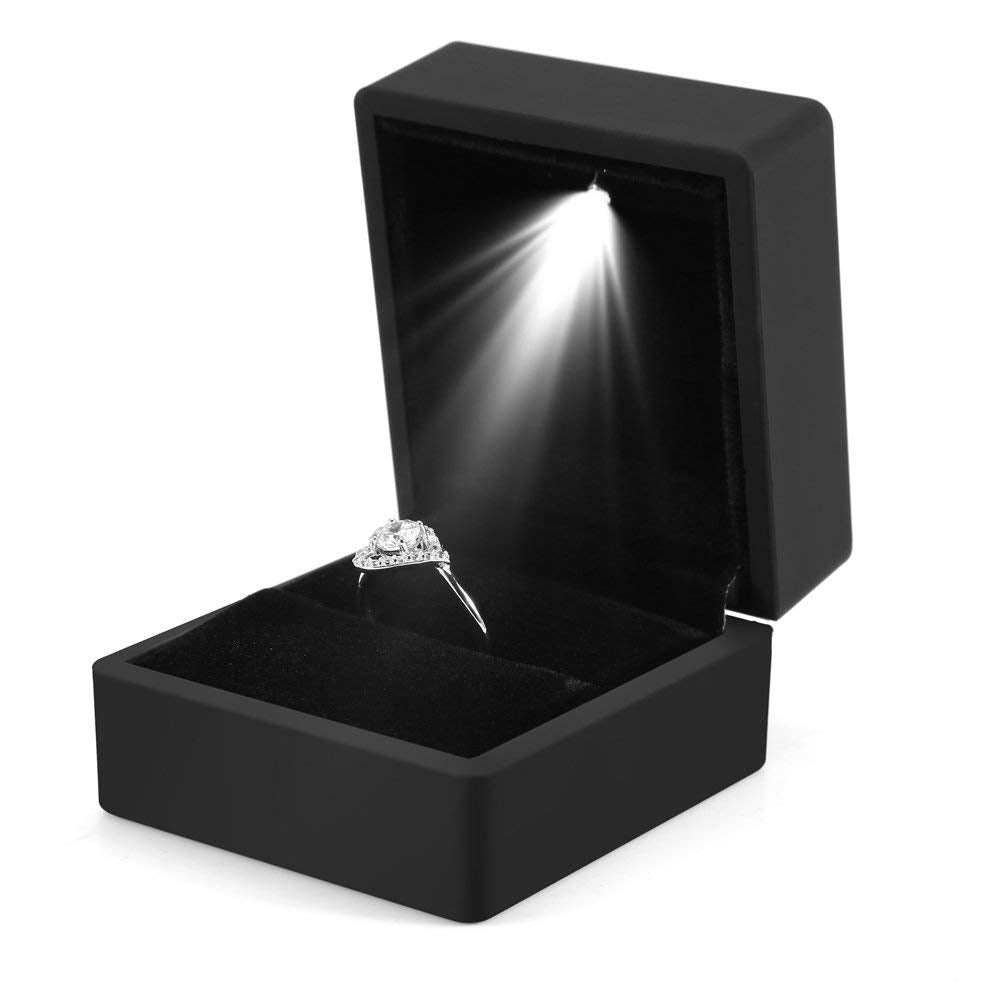 Yosoo LED Lighted Ring Box Earring Ring Gift Case Wedding Ring Jewelry Display Packaging Organizer Storage Holder for Engagement Wedding Gift (Black)