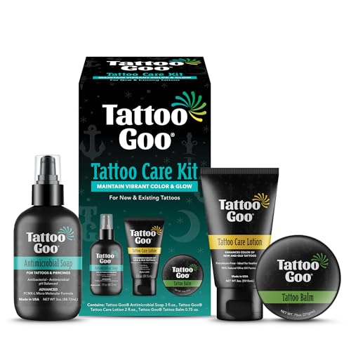 Tattoo Goo Tattoo Aftercare Kit, 3 Piece Set, Includes Antimicrobial Soap, Tattoo Balm & Healing Lotion, Main Vibrant Color & Glow, Complete Kit Beauty and Personal Care Tattoo Goo Default Title