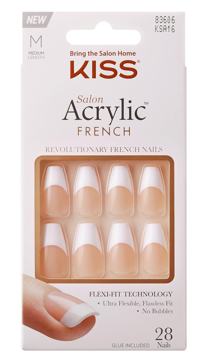Kiss Salon Acrylic French 28 Count Medium Length Tapered (Pack of 3) Beauty & Personal Care KISS