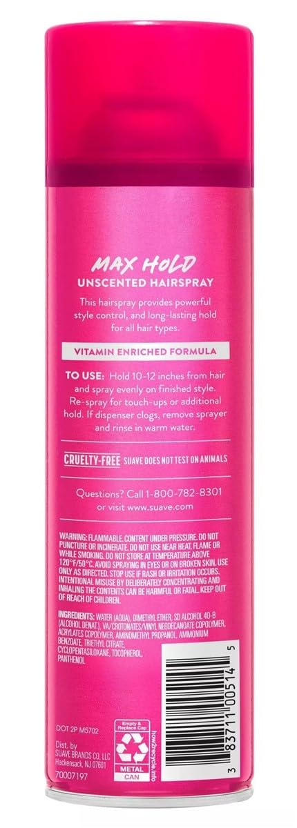 Suave Aerosol Spray Maximum Hold Hairspray Multicolor Unscented, 11 Ounce