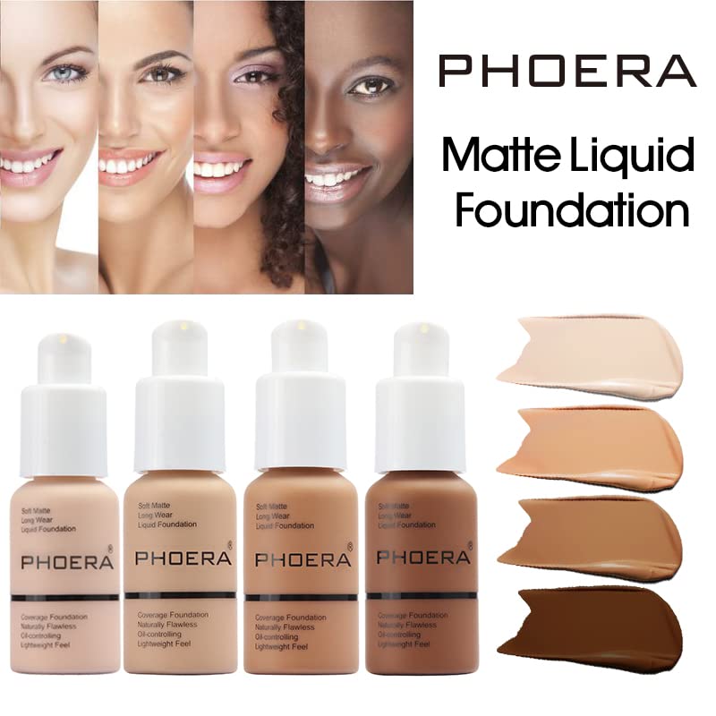 ABRUS PHOERA Full Coverage Foundation, Soft Matte, Oil Control Concealer, Foundation Makeup Flawless Cream Smooth Long Lasting 24HR Waterproof