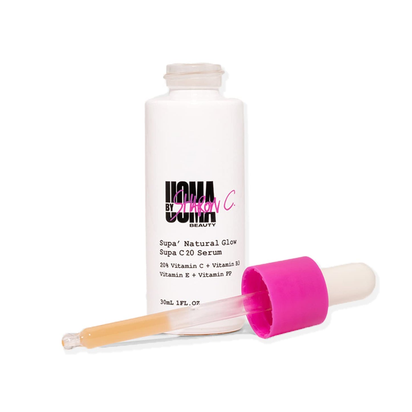 UOMA Vitamin C Serum by Sharon C. Supa Natural Glow (C20) Vitamin C Serum for Face with Hyaluronic Acid + Niacinamide + Vitamin E. Brightening Face