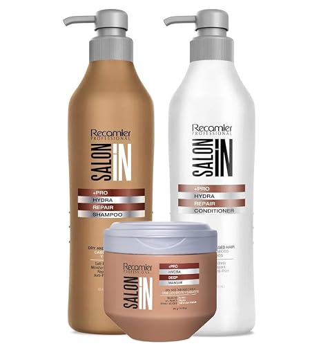 Recamier Professional Salon In +Pro Hydra Repair Hair 3 pack kit - Shampoo 33.8oz + Conditioner 33.8oz + Deep Treatment Mask 10.58oz