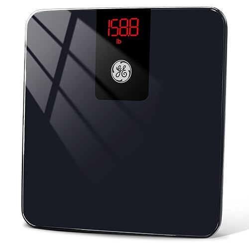 GE Digital Bathroom Scale for Weight, Smart Bluetooth Body Weight and BMI, Electronic Black Weighing Scale for Bath Home, Accurate 400lb Capacity