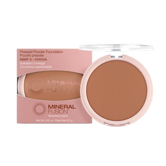 Mineral Fusion Pressed Powder Foundation, Deep 3 - Tan/Deep Skin w/Golden Undertones, Age Defying Foundation Makeup with Matte Finish, Talc Free Face