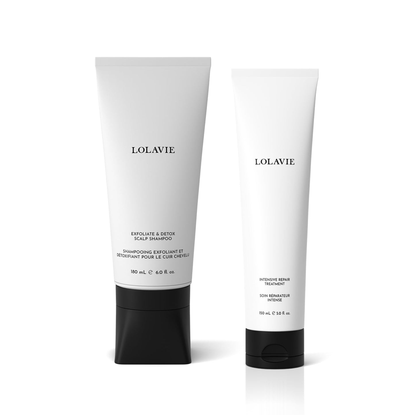 LolaVie Jen’s Sunday Reset Duo - Includes Exfoliate & Detox Scalp Shampoo (6 oz) & Intensive Repair Treatment (5 oz) - Vegan, Cruelty Free, Color Safe