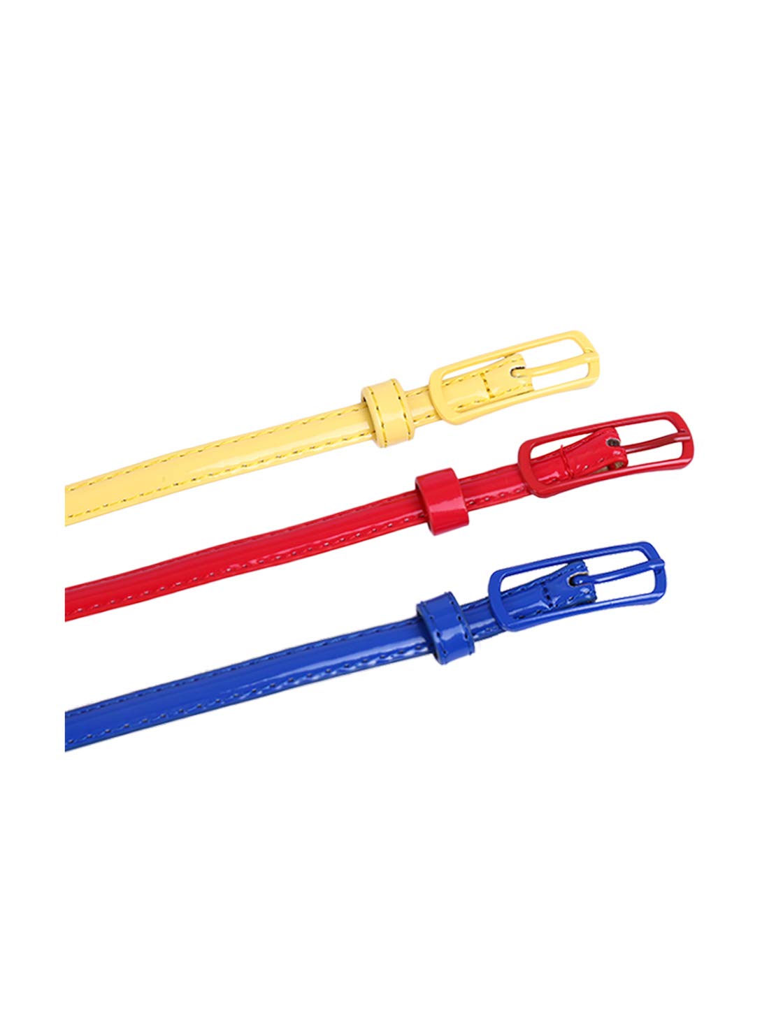 uxcell Ladies Single Prong Buckle Skinny Patent PU Belt red+yellow+Sapphire