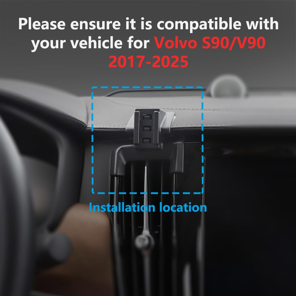 Zchan Car Phone Holder Mount for Volvo S90/V90 2017-2025 Car Accessories Car Mount 360°Rotation for Car Phone Holder Magnetic Hands Free Compatible…