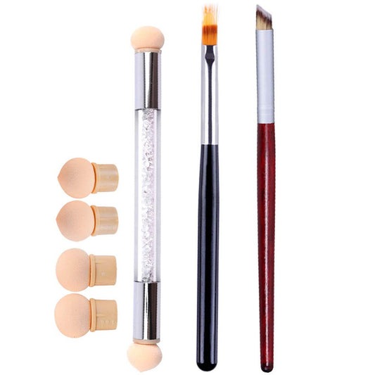 WOKOTO 3Pcs Ombre Nail Brush Set With 4 Replaceable Sponge Heads, Wooden Gel Builder Blending Nail Ombre Brush Double Head Nail Gradient Shading