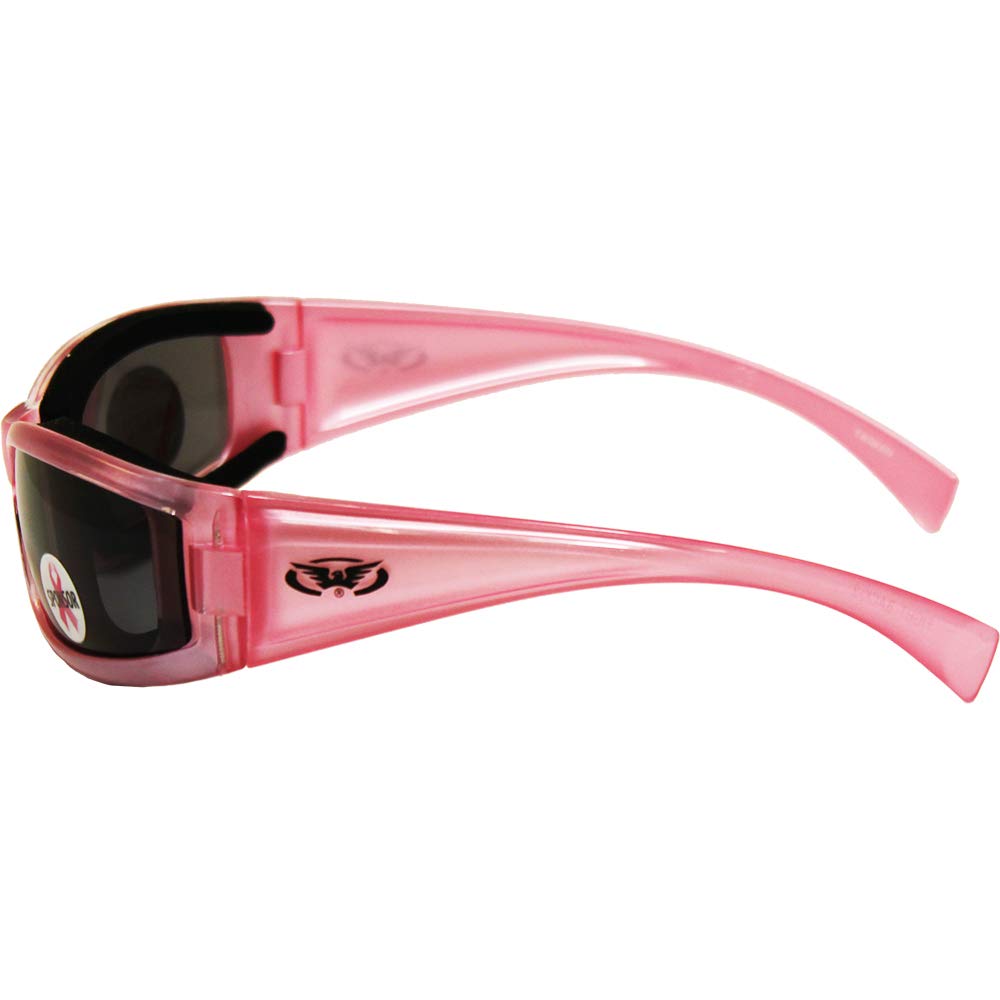 Global Vision Fight Back Cancer Pearlescent Pink Women Smoked Motorcycle Glasses Sunglasses