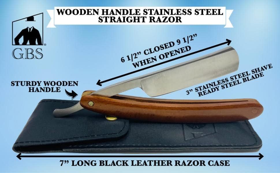 G.B.S Wooden Handle Straight Edge Stainless Steel Barber Shaving Straight Razor, Handmade, Extra Sharp With Leather Razor Travel Case Beauty and Personal Care G.B.S