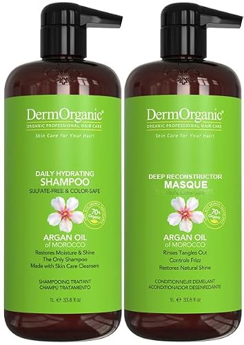 DermOrganic Damaged Hair Duo with Organic Argan Oil, Daily Hydrating Shampoo + Deep Conditioner Masque Sulfate-Free, Color-Safe, Vegan, Gluten-Free (2