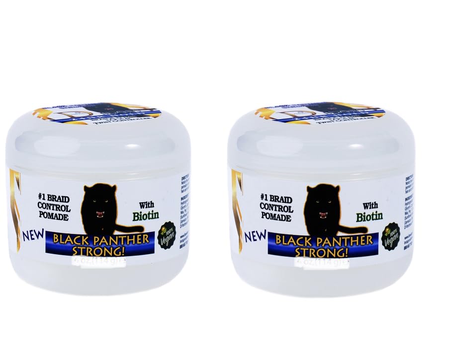 Black Panther Vegan Edge & Braid Control Pomade with Biotin – Strong Flexible Hold for Braids, Locs & Twists, All Hair Types, 2-Pack (1 oz each)