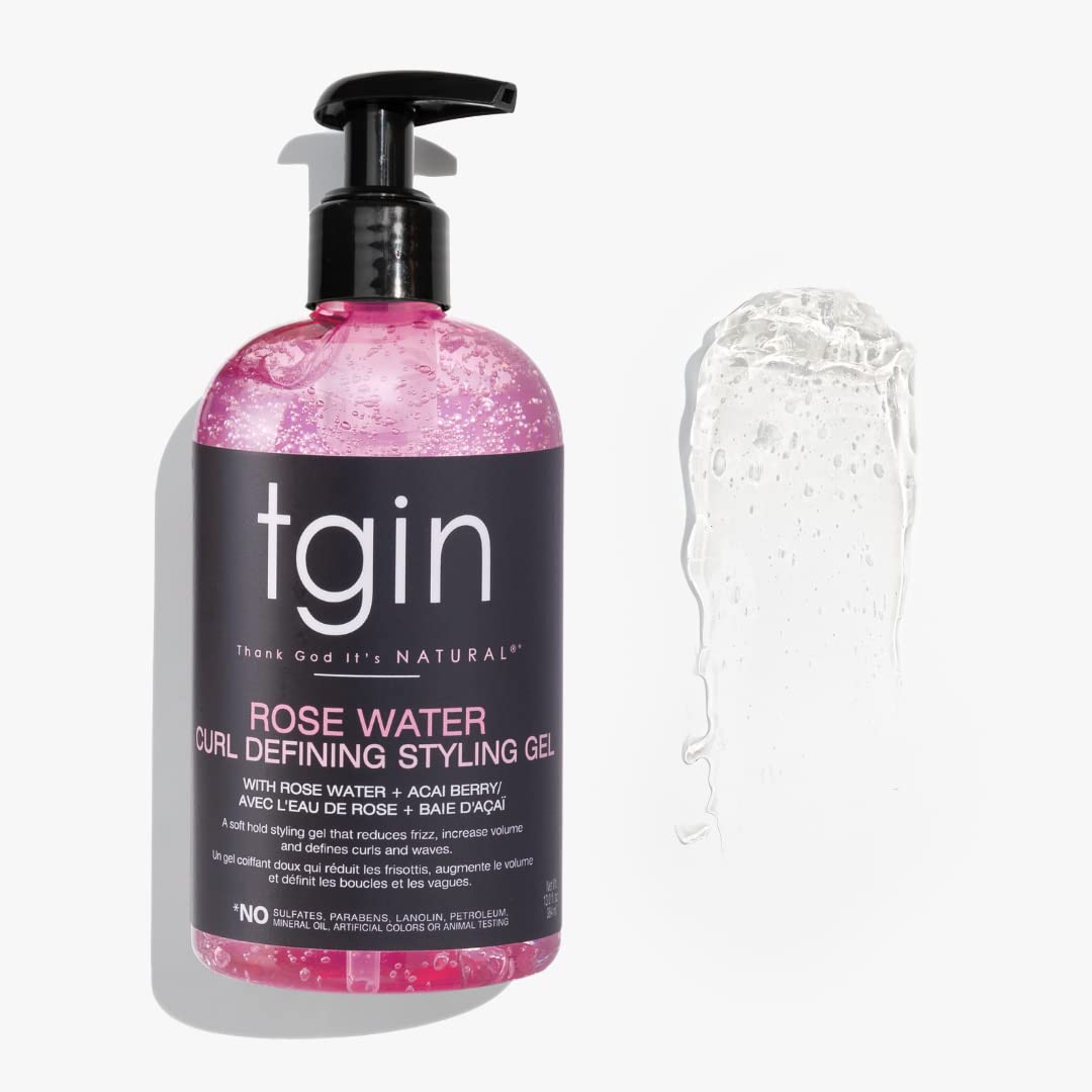 tgin Rose Water Smoothing Leave-In Conditioner & Rose Water Defining Styling Gel for Curly, Coily and Wavy Hair, Lightweight Moisture and Curl