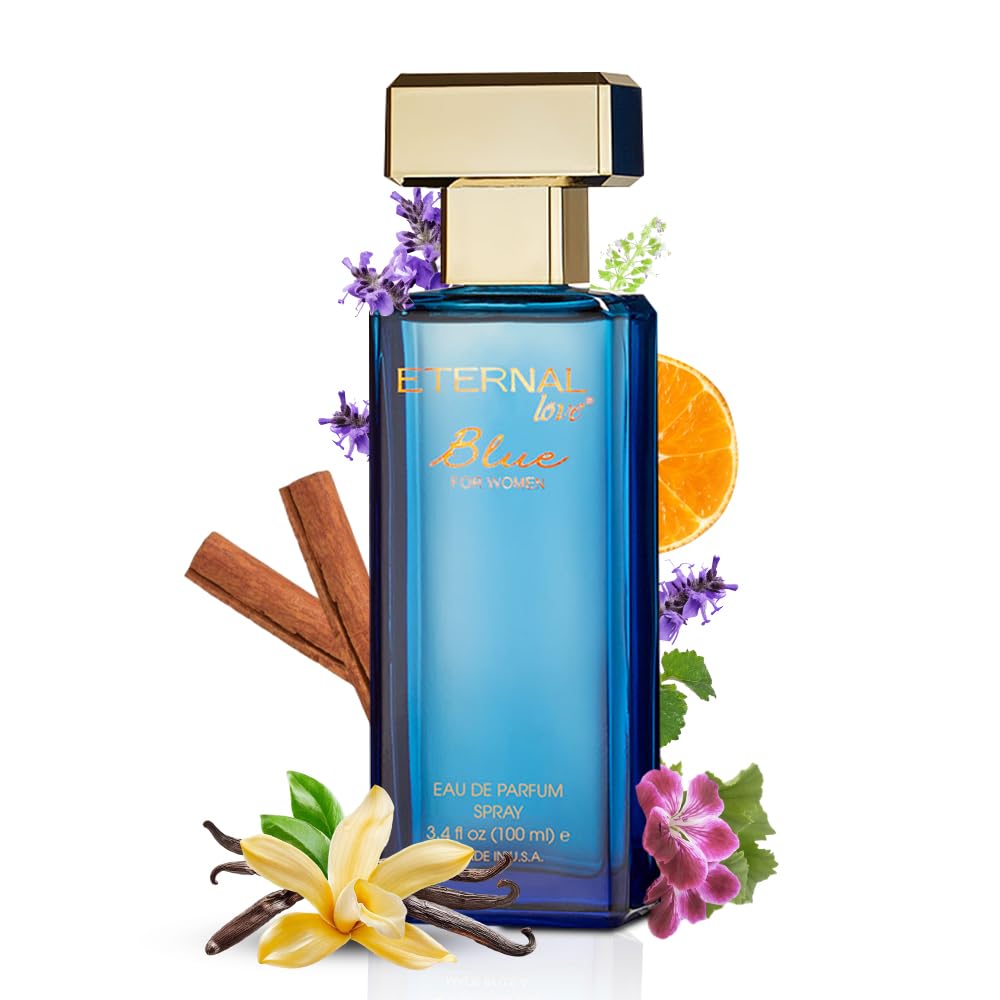 Eternal Love Blue for Women - Long Lasting Eau de Parfum Spray - Soft Powdery Floral Scent with Vanilla & Jasmine - Feminine & Alluring Fragrance