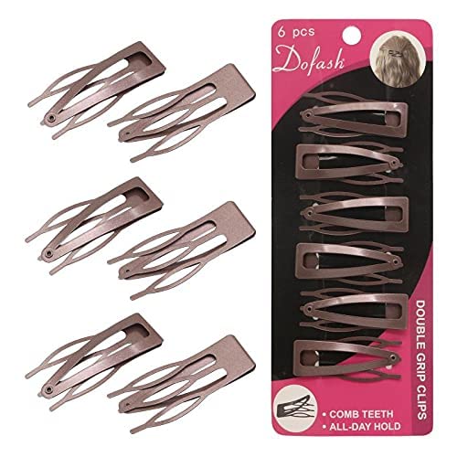 Dofash Double Grips 4.5CM/1.77 Inch Small Hair Clips Hair Barrettes Snap Clips Metal Accessories For Woman-6 Count (Brown)