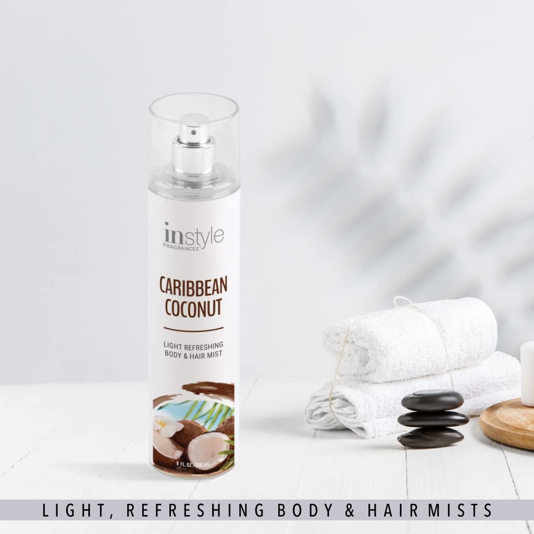 Instyle Fragrances Light Refreshing Body & Hair Mist, Caribbean Coconut, Premium Women’s Body Spray, Infused with Panthenol, CLEAN, Vegan