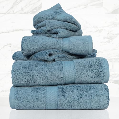Superior Egyptian Cotton Pile 6 Piece Towel Set, Includes 2 Bath, 2 Hand, 2 Face Towels/Washcloths, Ultra Soft Luxury Towels, Thick Plush Essentials…