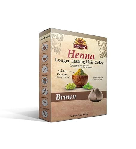 OKAY Pure Naturals Henna Hair Color Brown 2oz - Natural Herbal Hair Dye for Gray Coverage, Long-Lasting Color, Conditions & Strengthens Hair