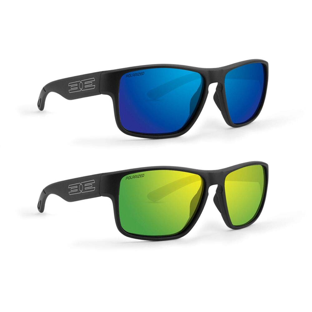 Epoch Eyewear Charlie Sport Fishing Sunglasses 2Pair Black Frame Polarized Green Mirror Lens & Blue Mirror Lens