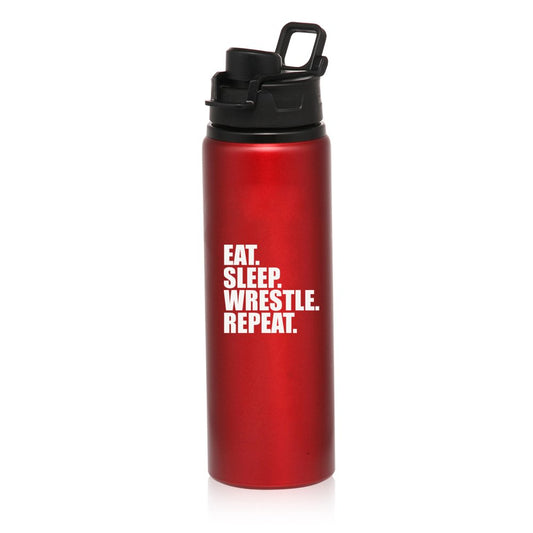 MIP 25 oz Aluminum Sports Water Travel Bottle Eat Sleep Wrestle Repeat (Red)