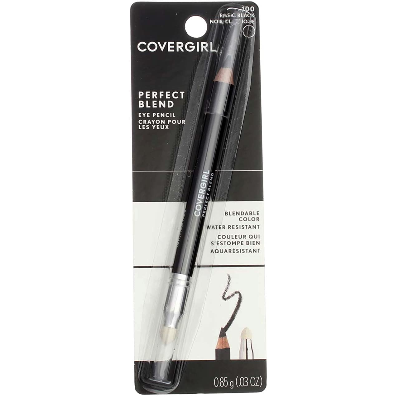 CoverGirl Perfect Blend Eye Pencil, Basic Black [100], 0.03 oz (Pack of 5)
