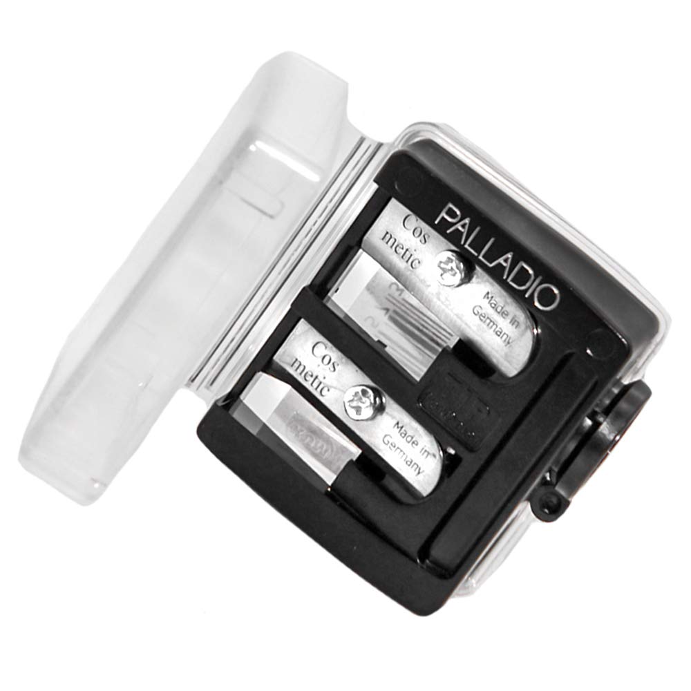 Palladio Double Barrel 3 in 1 Cosmetic Pencil Sharpener with Cover, Stainless Steel Blade, Size Adjuster, Essential for Small and Extra Large Lip Beauty and Personal Care Palladio