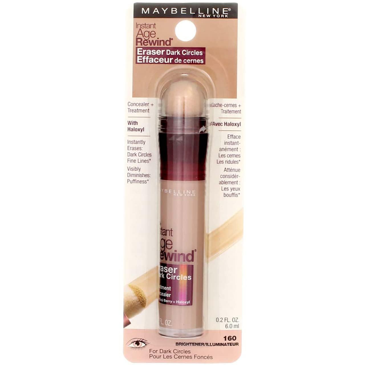 Maybelline Instant Age Rewind Eraser Dark Circles Treatment Concealer, [160] Brightener 0.2 oz (Pack of 3)