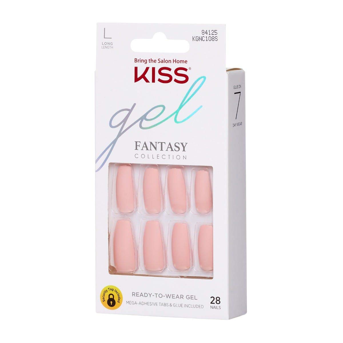 KISS Gel Fantasy Ready-to-Wear Press-On Gel Nails, “All About You”, Long, Pink, Matte Finish, Nail Kit with 24 Mega Adhesive Tabs, Pink Gel Glue